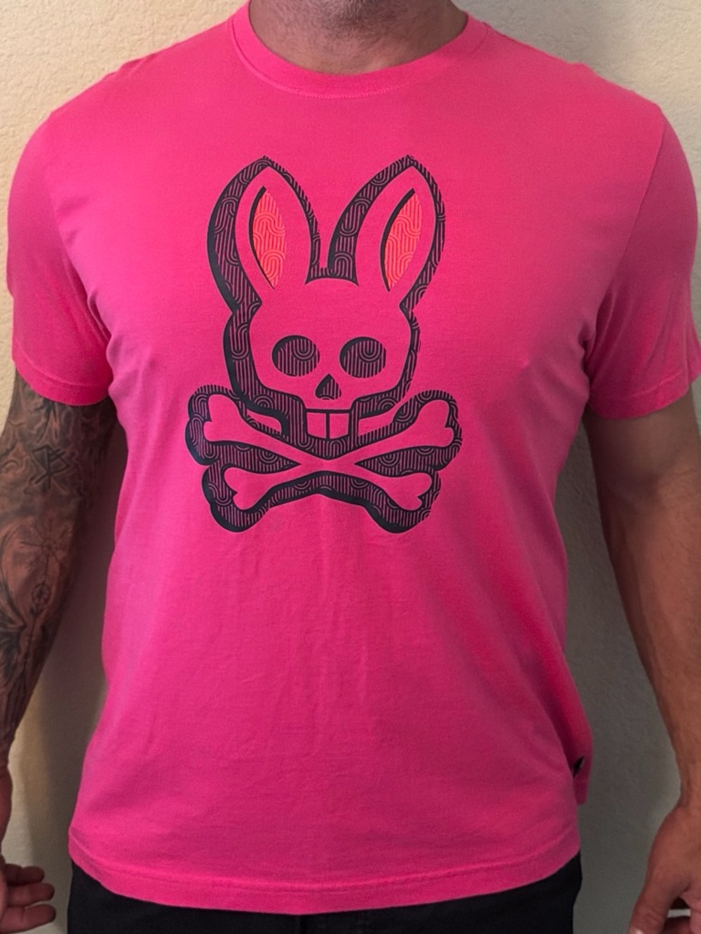 Psycho Bunny Hot Pink Short Sleeve Tee with Black Bunny Skull Graphic